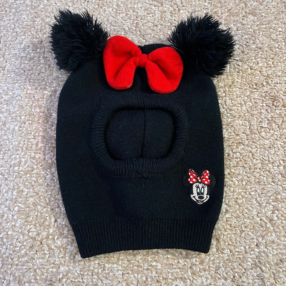 Disney Minnie Mouse Balaclava Hat Black Red Bow Girls One Size Winter